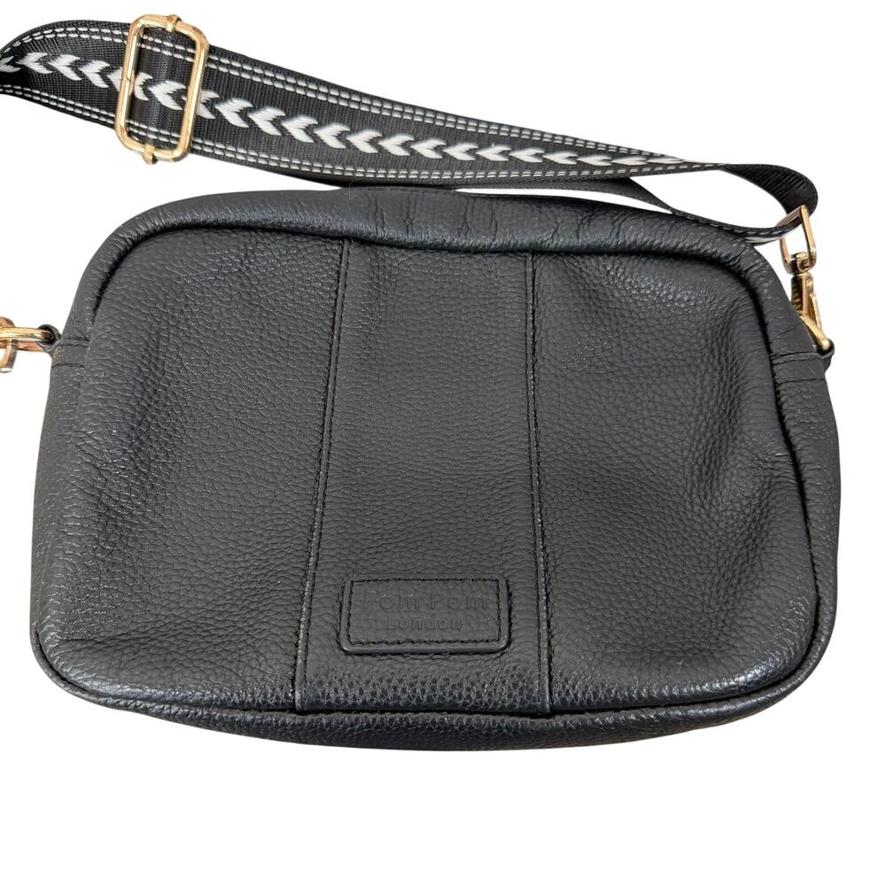 Pom Pom London City Crossbody Bag Black Chevron Strap